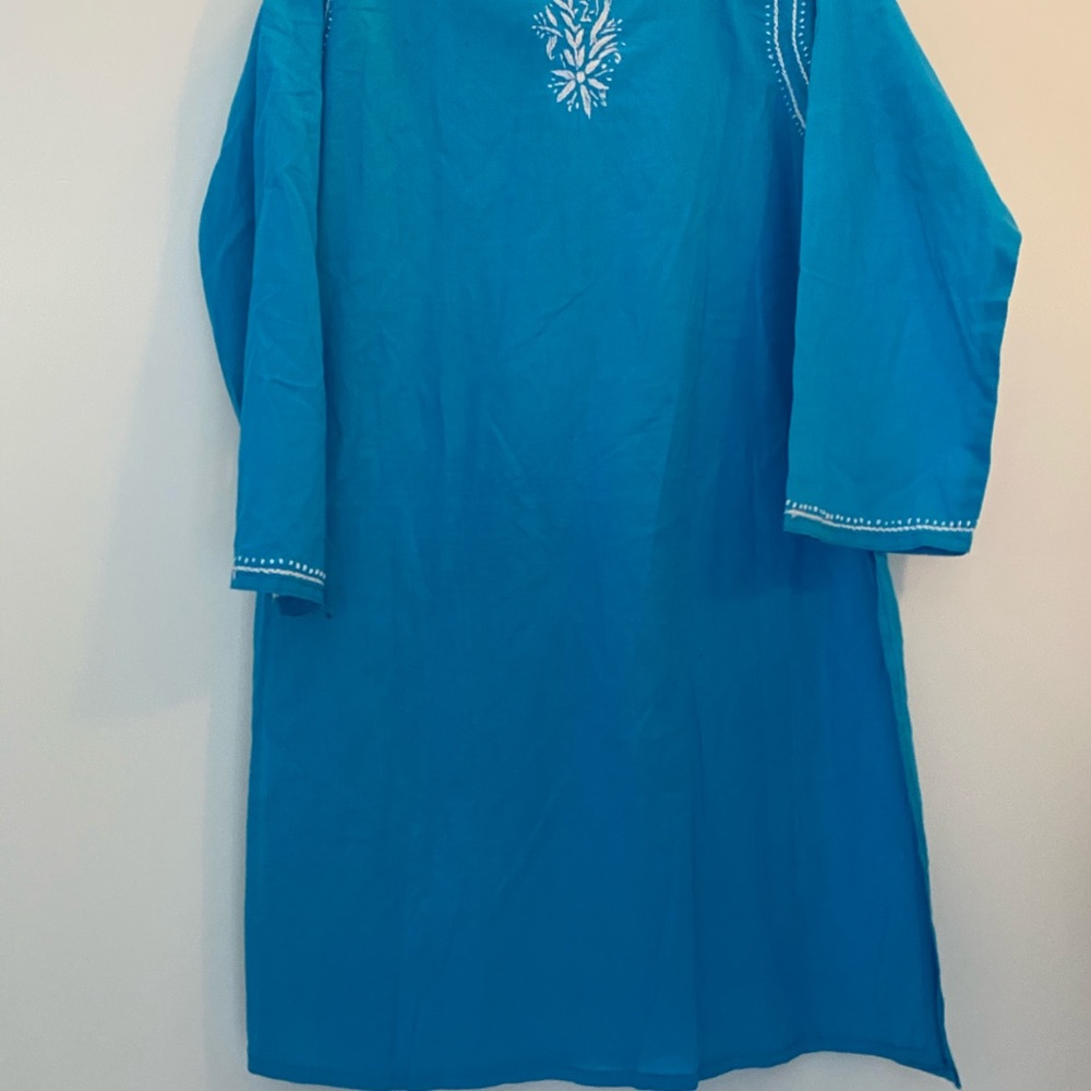 Boho Tunic Turquoise Blue Reworked Vintage - Picture 8 of 9